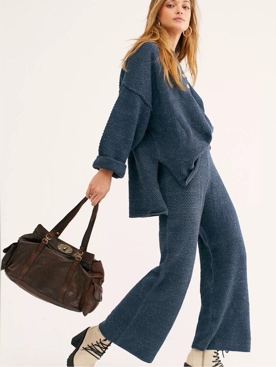 Free People Pants - Sz S Free People Beach set Hailee knit sweater set in navy wide leg pants